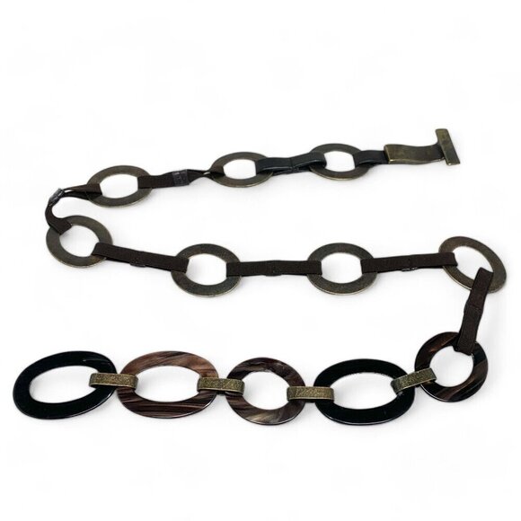 Medieval Style Chain Belt Antiqued Silver Metal Tortoiseshell Enamel Elastic OS - Picture 4 of 9